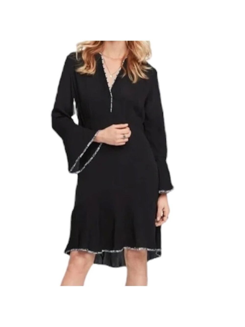 Scotch and Soda Maison Scotch Aloha Hula black chiffon ruffle bell sleeve dress